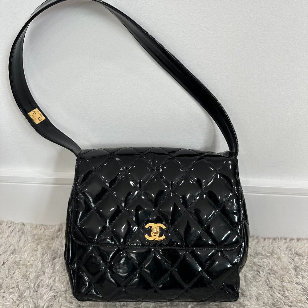 Chanel Patent Quilted Diamond Stitch Black Shoulder Bag
